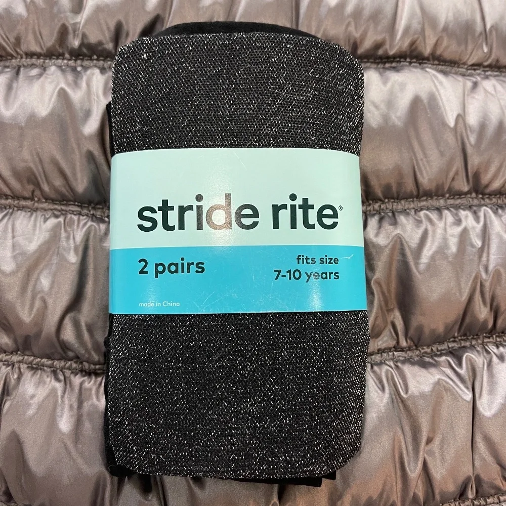 NWT Stride Rite Tights Black & Black Glitter Holiday Christmas Dressy Size 7-10